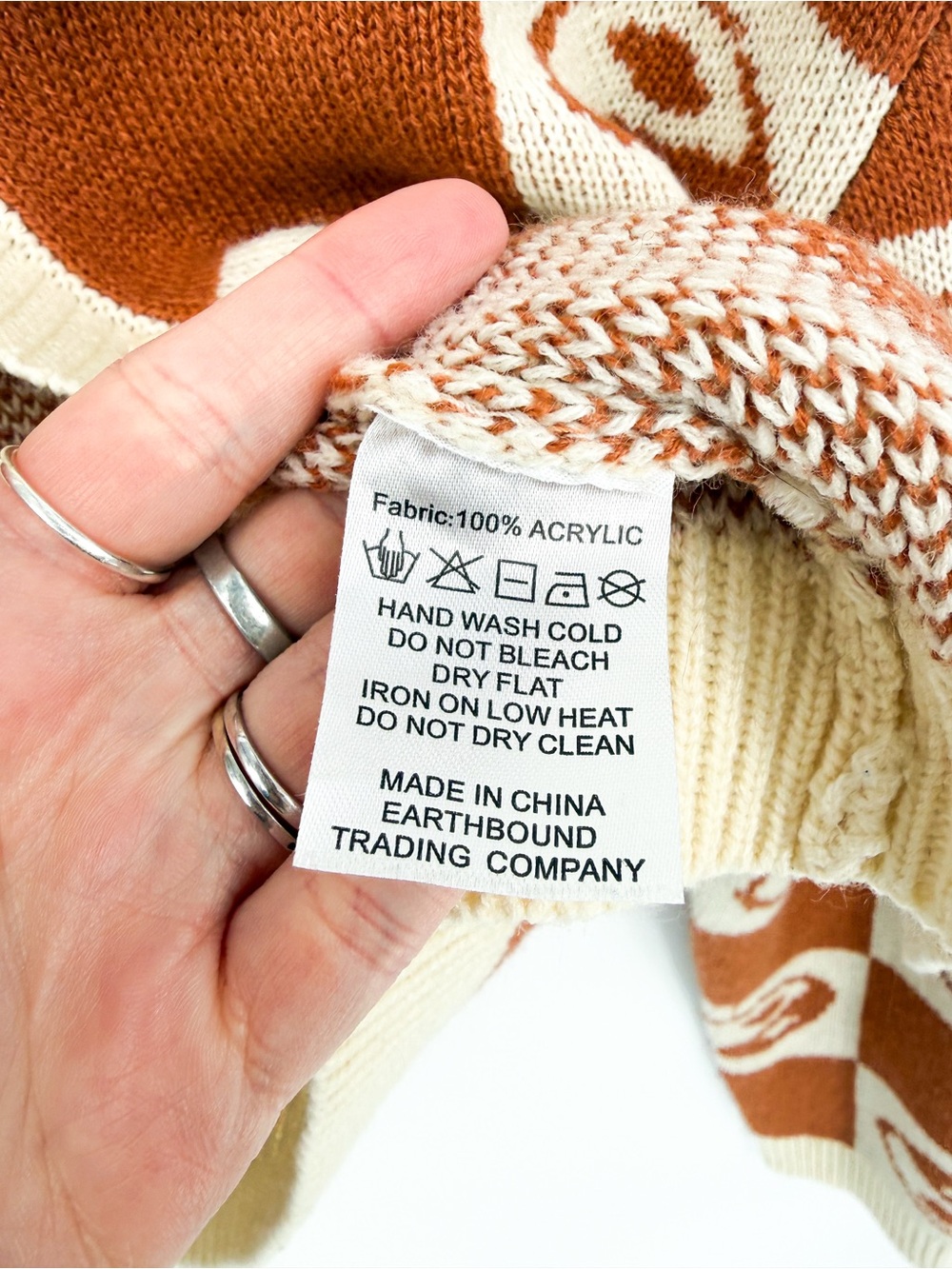 Earthbound Trading Co Yin Yang Checkered Cropped Cardigan Brown Cream Medium - Picture 6 of 7